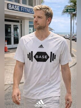 adidas White Short-Sleeve V-Neck BASE Graphic Tee
